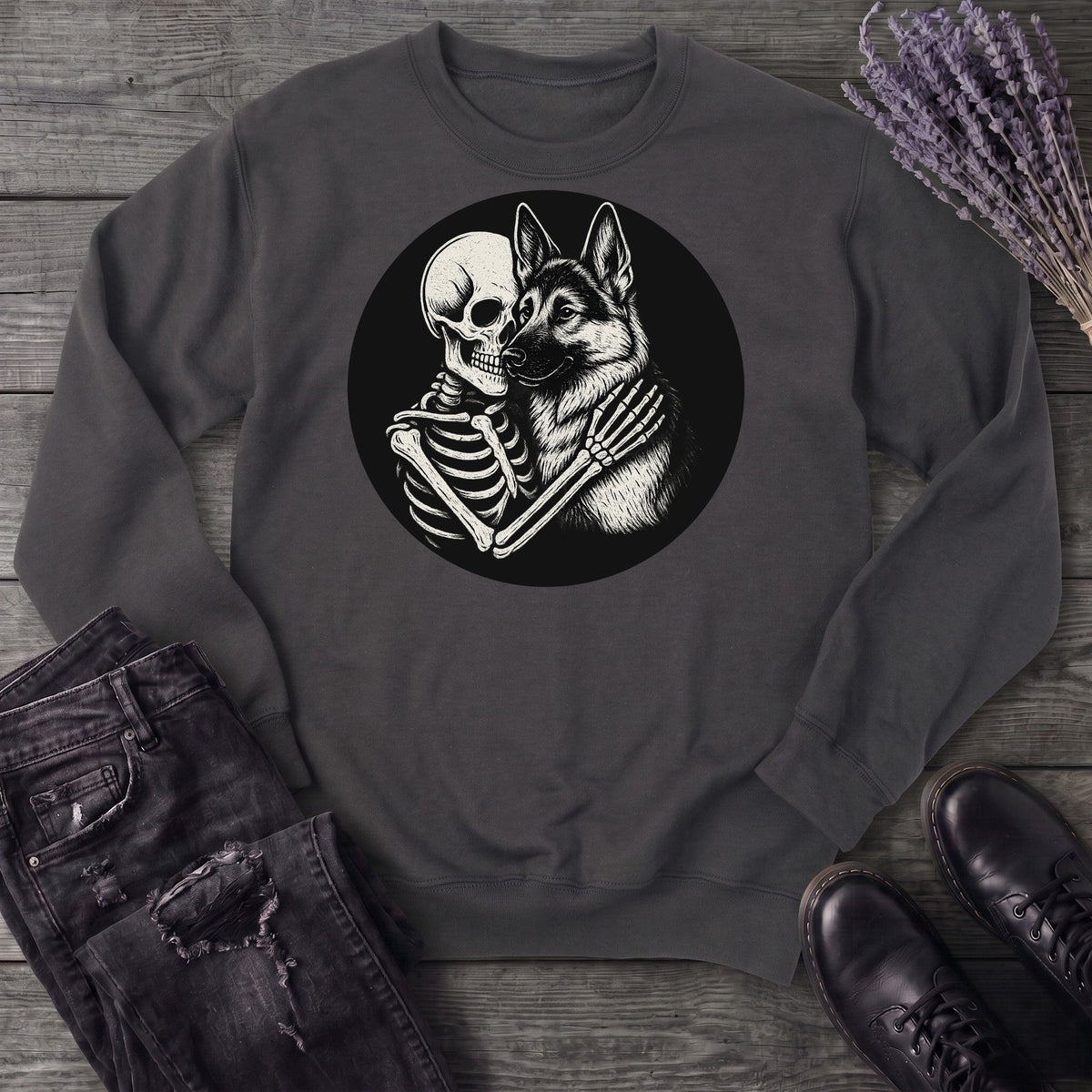 Skeleton German Shepherd Hug Sweatshirt