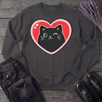 Winking Black Cat Heart Sweatshirt