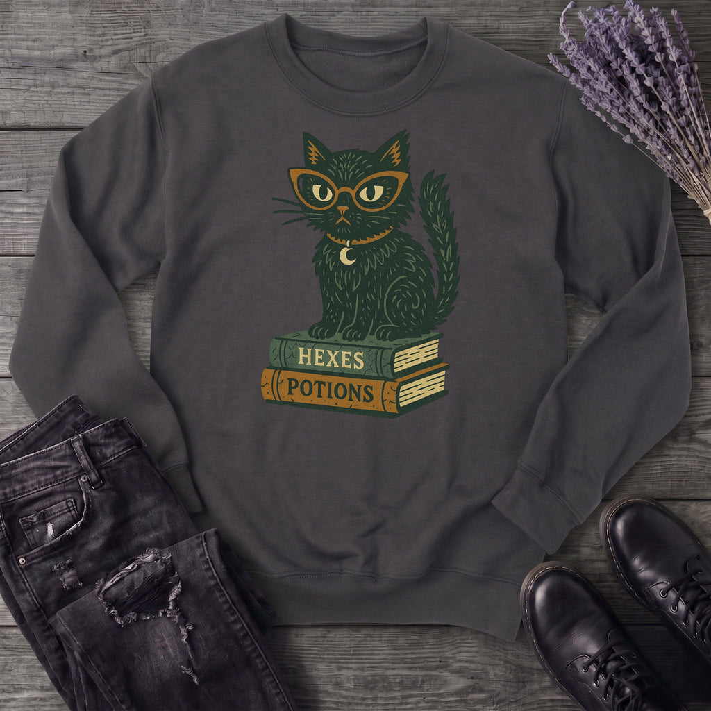 black cat glasses books Sweatshirt