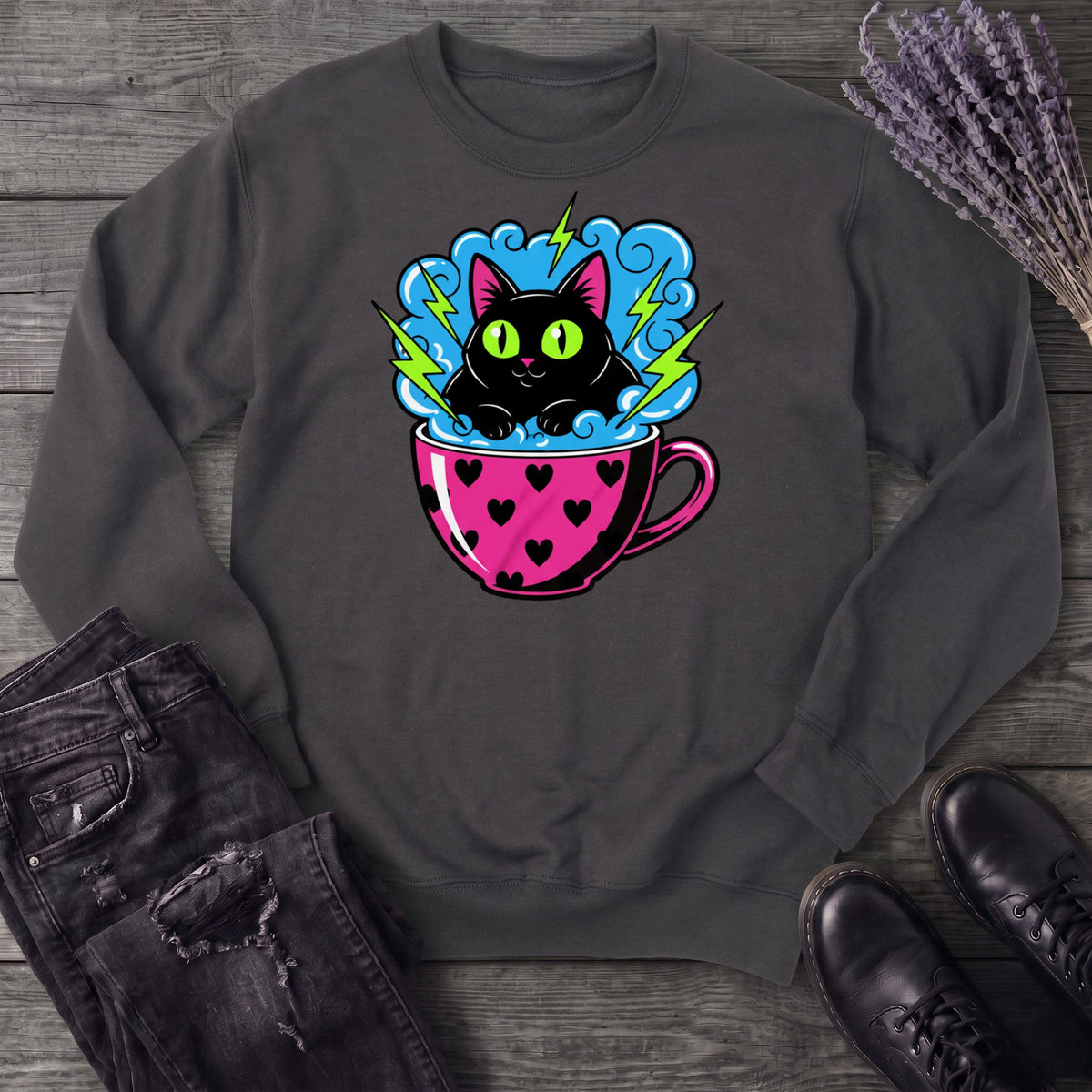 Cat Heart Mug Y2k 90s Sweatshirt