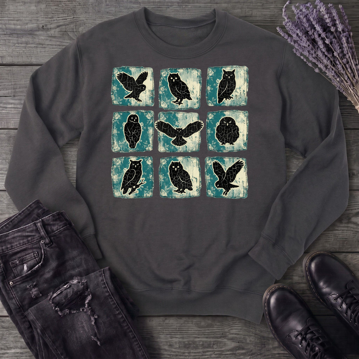 Grunge Owl Grid Sweatshirt