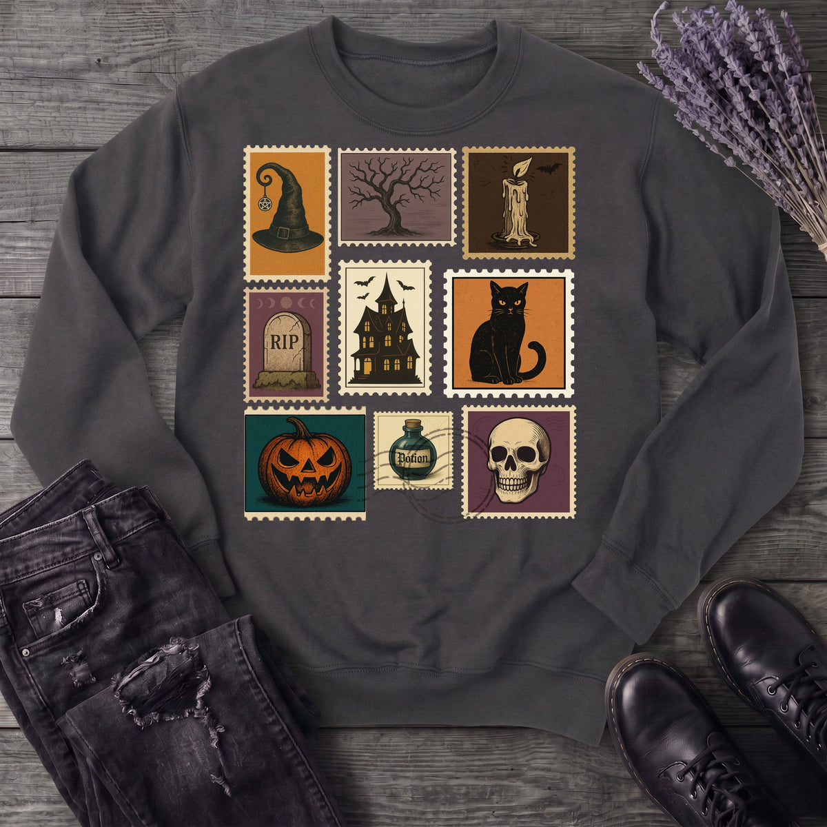 Halloween Stamps Collage Sweatshirt