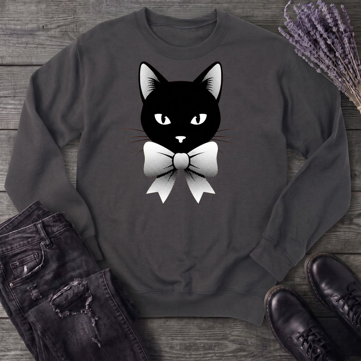 Retro Halftone Coquette Black Cat Sweatshirt