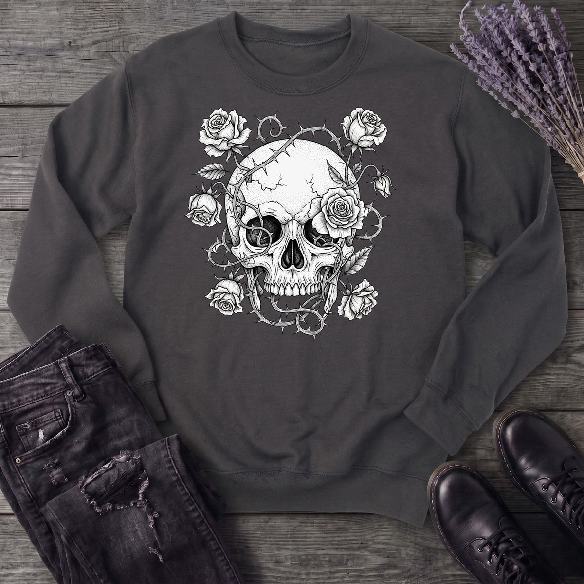 Macabre Floral Skull Sweatshirt