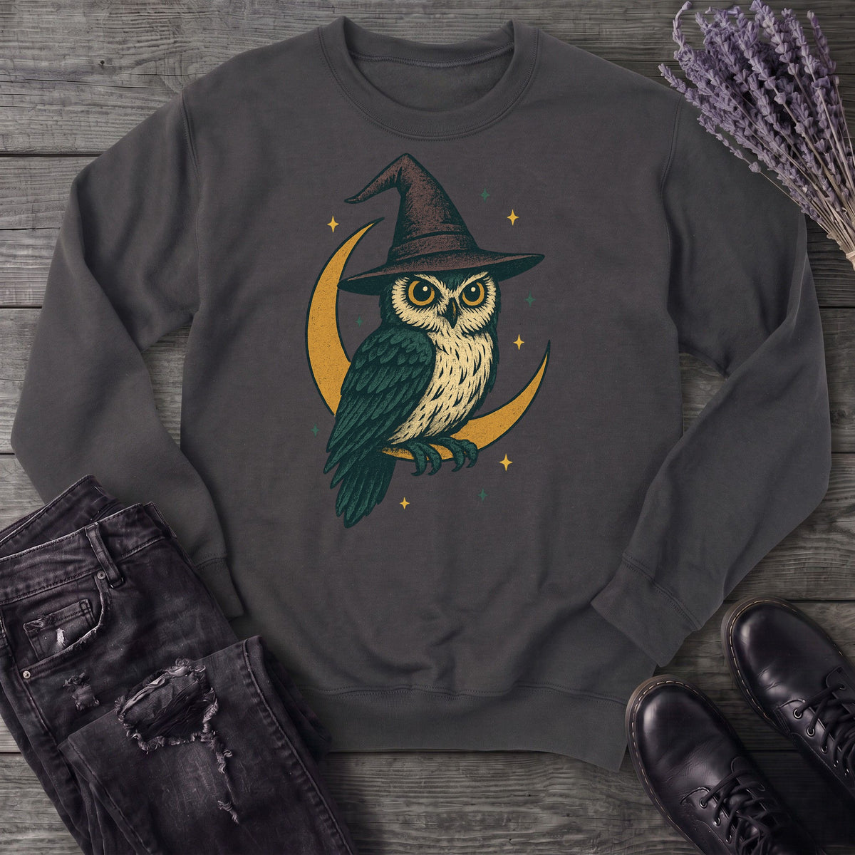 crescent moon witch owl Sweatshirt