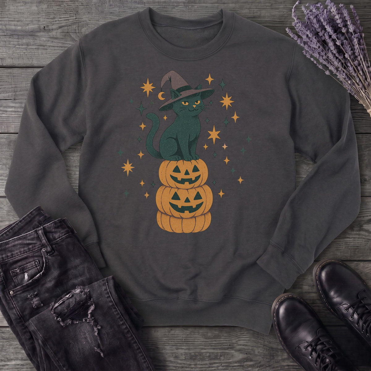 Stacked Cat and Pumpkins Sweatshirt