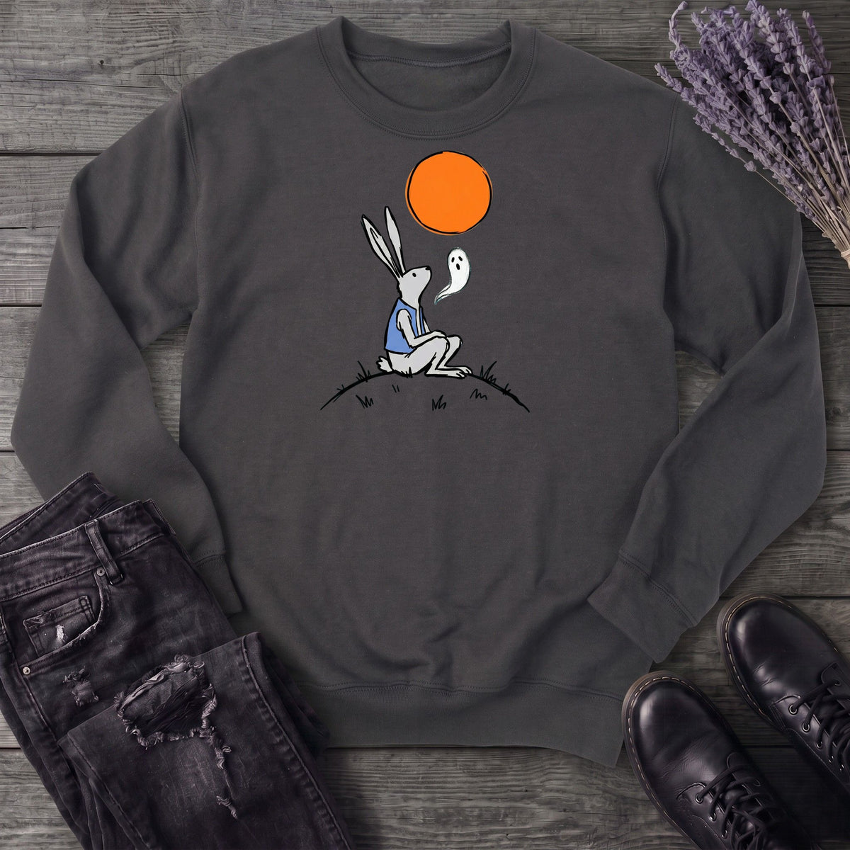 moonlit rabbit and ghost Sweatshirt