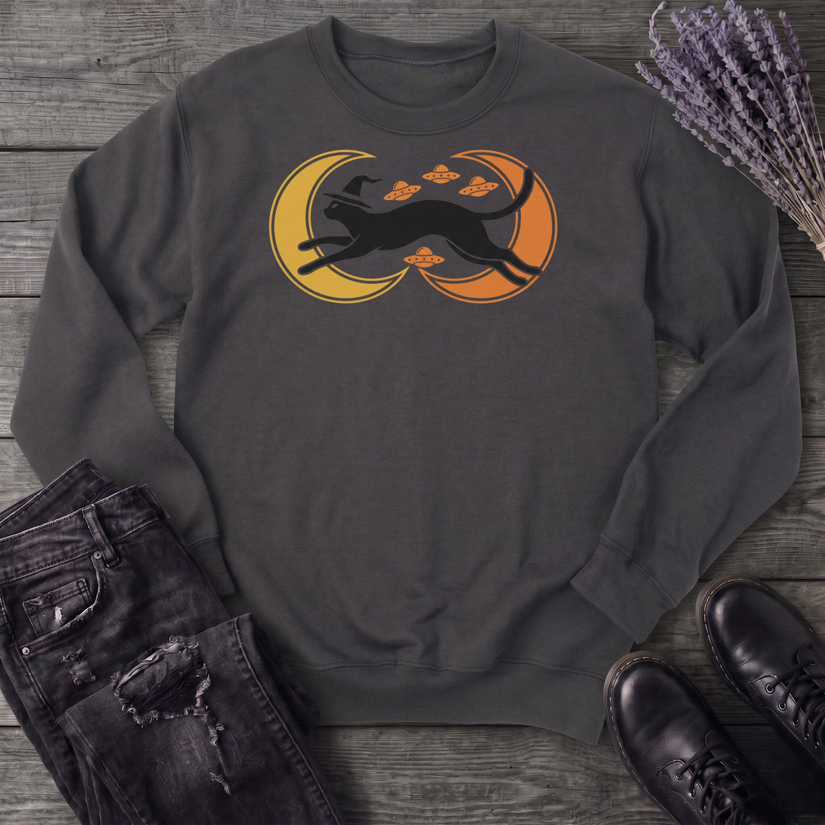Witch Cat Celestial Ufo Sweatshirt