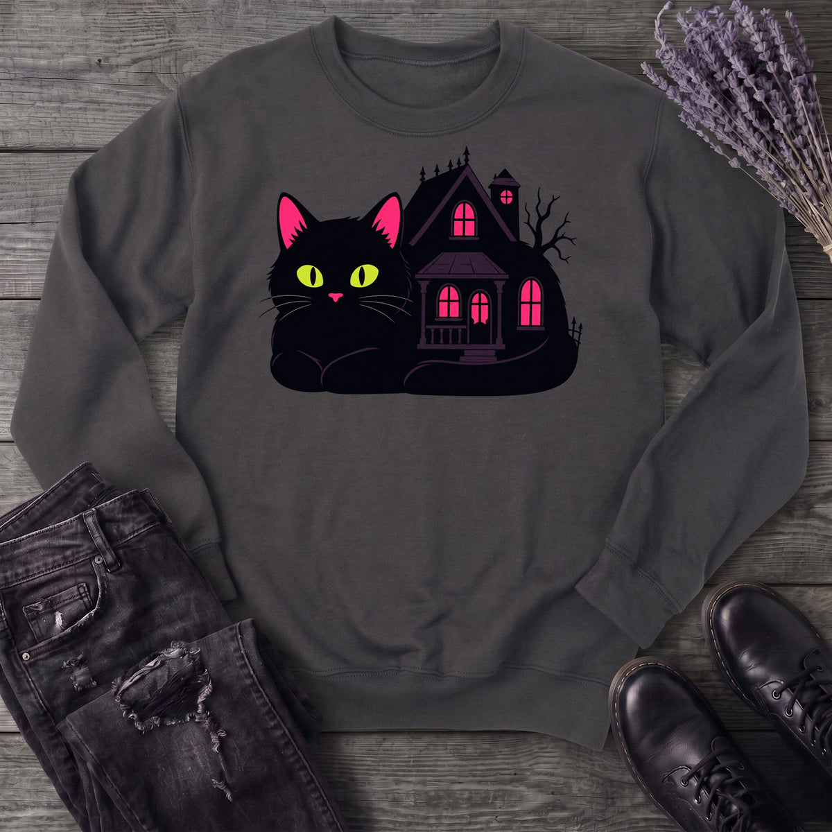Black Cat Haunted House Sweatshirt