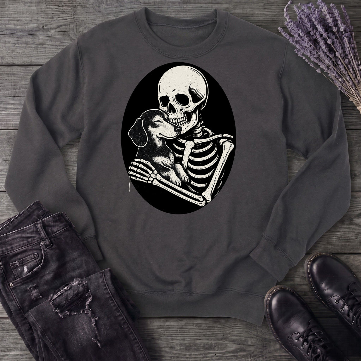 Skeleton Dachshund Hug Sweatshirt