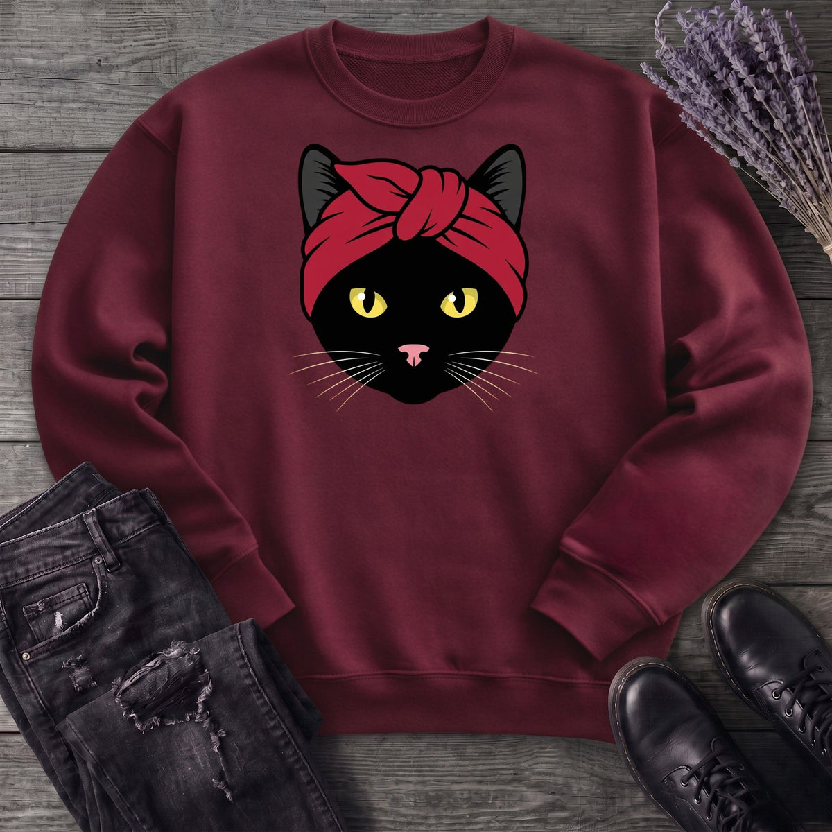 Black Cat Headband Sweatshirt