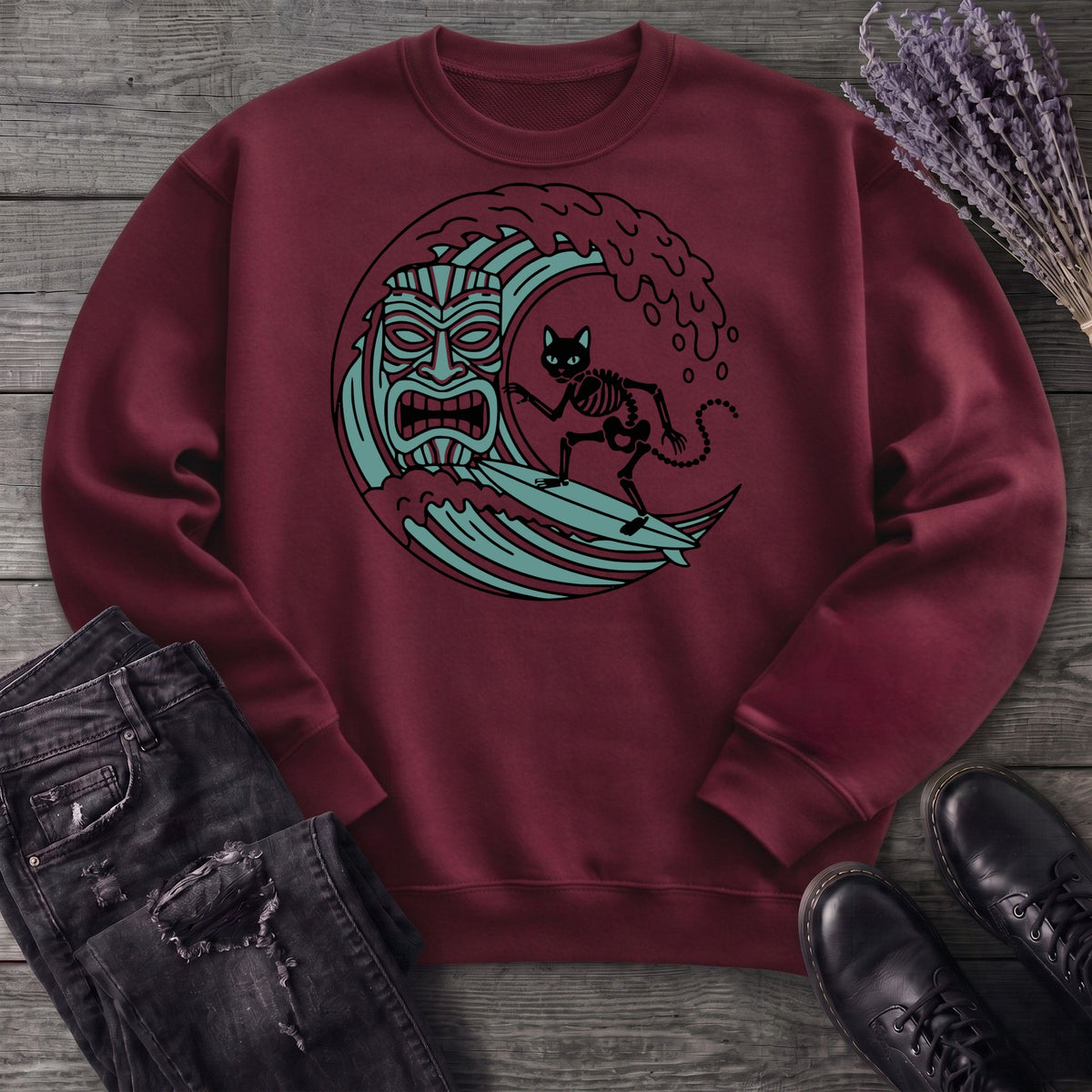 Surfing Cat Skeleton Sweatshirt