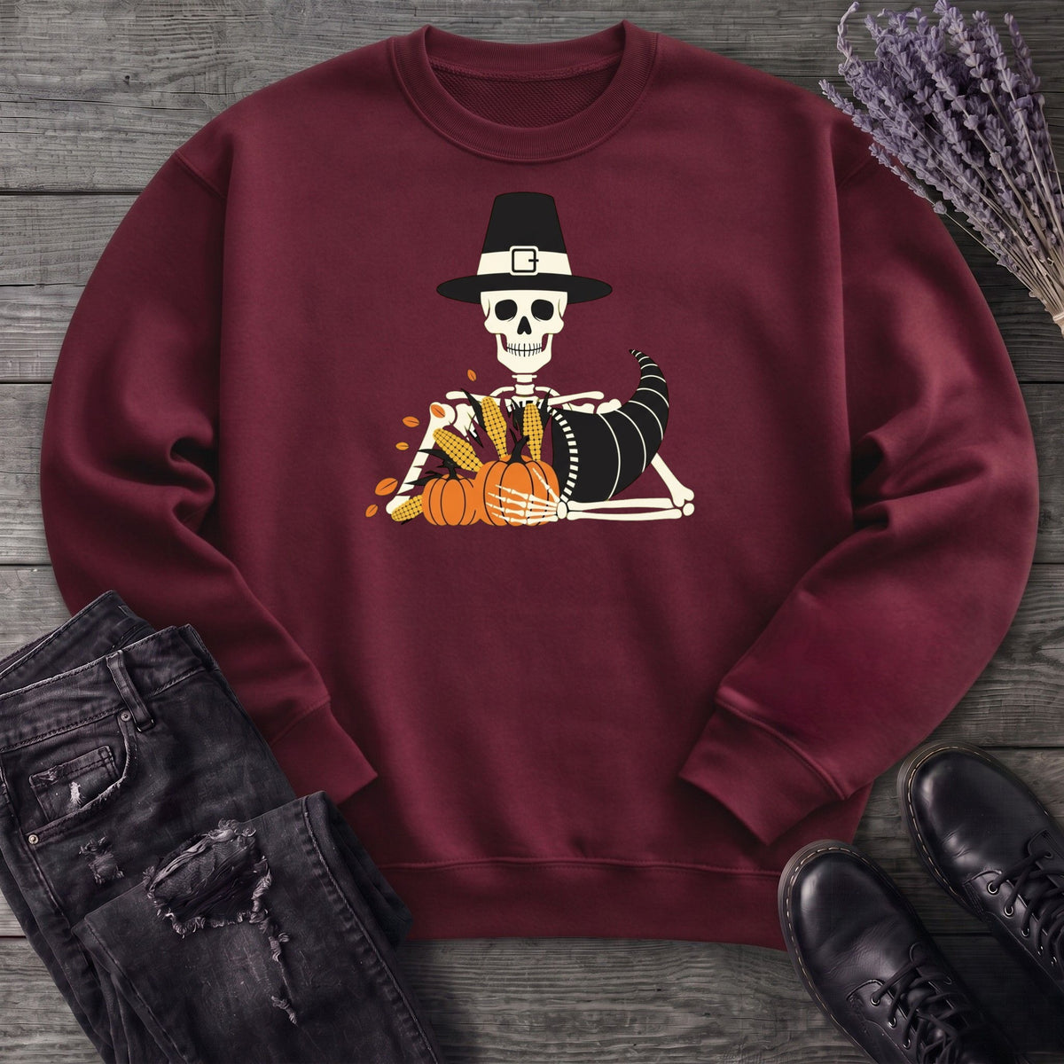 Pilgrim Skeleton Cornucopia Sweatshirt