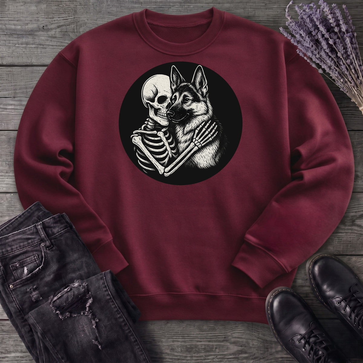 Skeleton German Shepherd Hug Sweatshirt