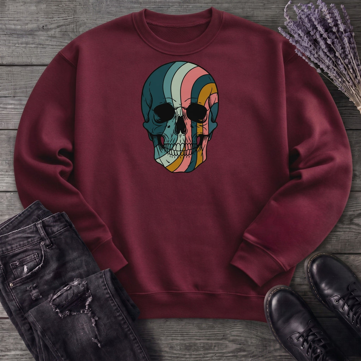 Psychedelic Striped Skull Sweatshirt