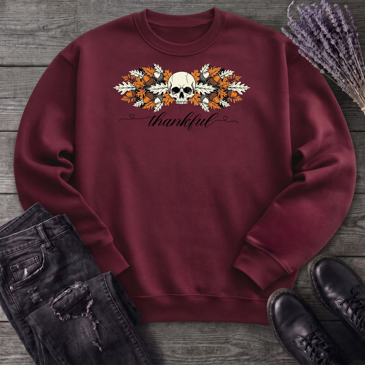 Thankful Leaf Swag Skull Sweatshirt
