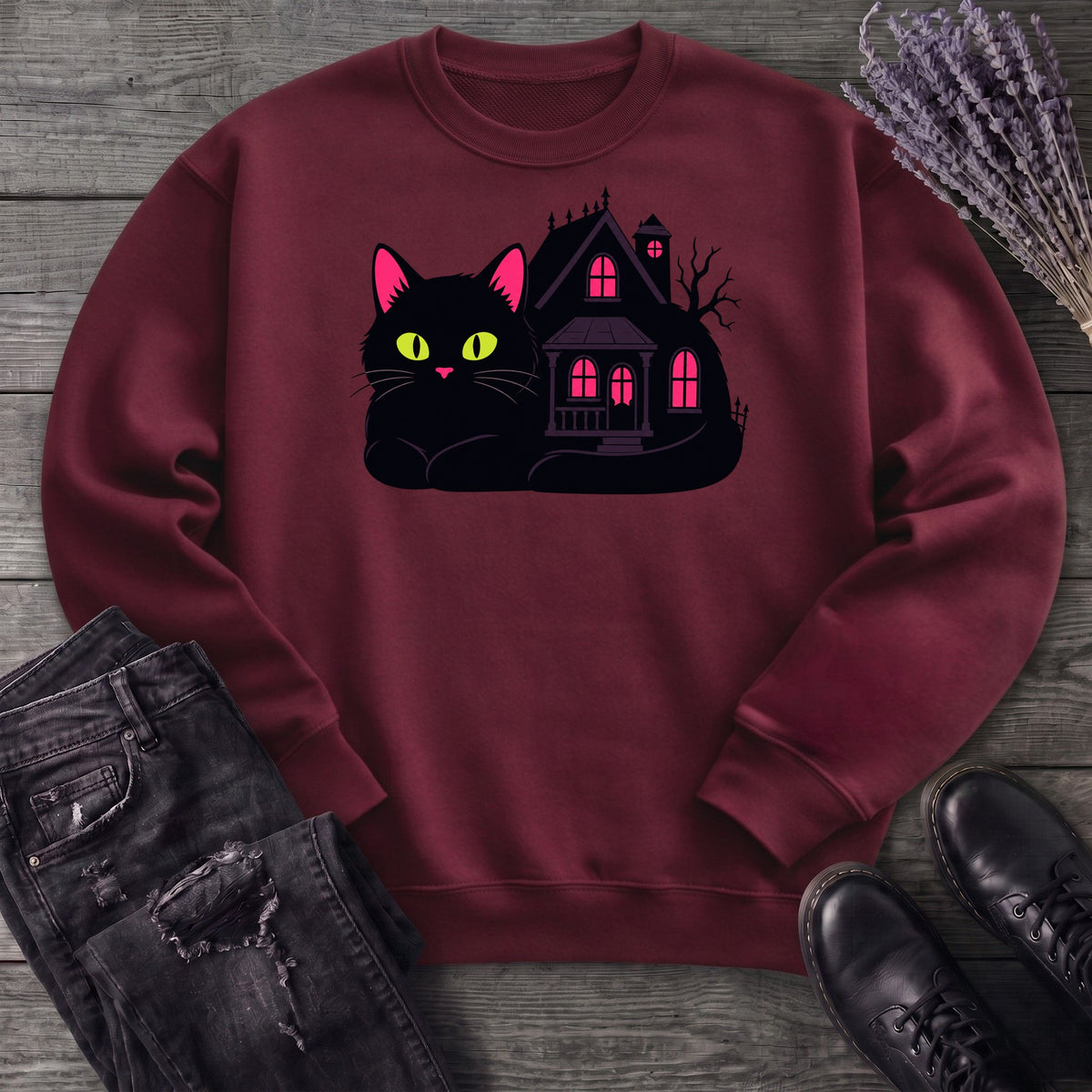 Black Cat Haunted House Sweatshirt