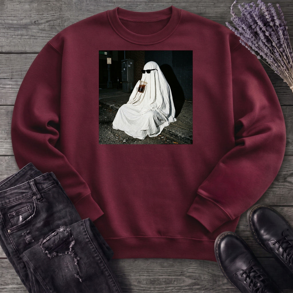 sheet ghost iced coffee curb meme Sweatshirt