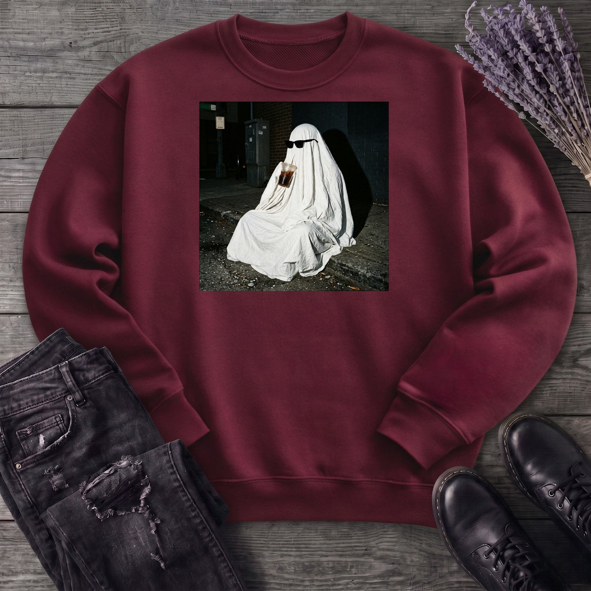 sheet ghost iced coffee curb meme Sweatshirt
