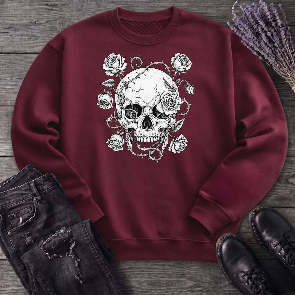 Macabre Floral Skull Sweatshirt