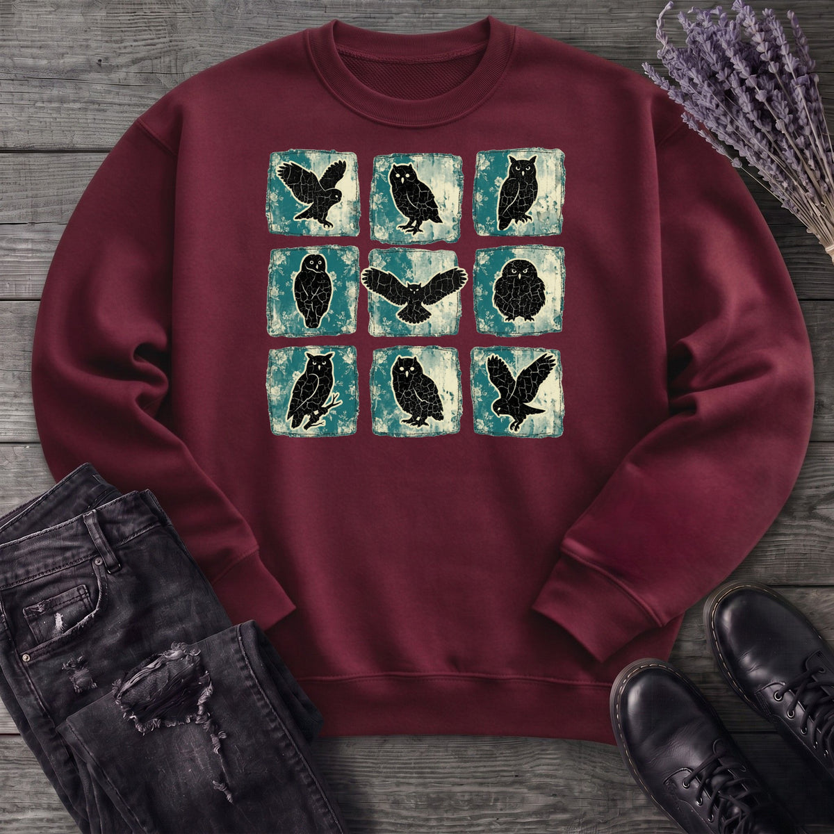 Grunge Owl Grid Sweatshirt