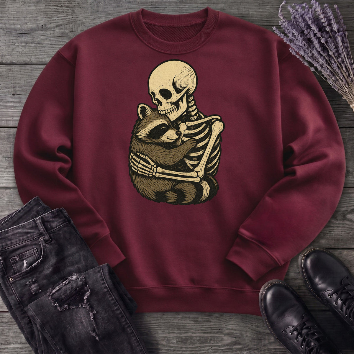 Skeleton Raccoon Hug Sweatshirt