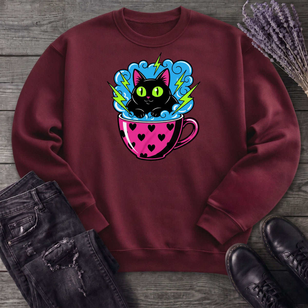 Cat Heart Mug Y2k 90s Sweatshirt