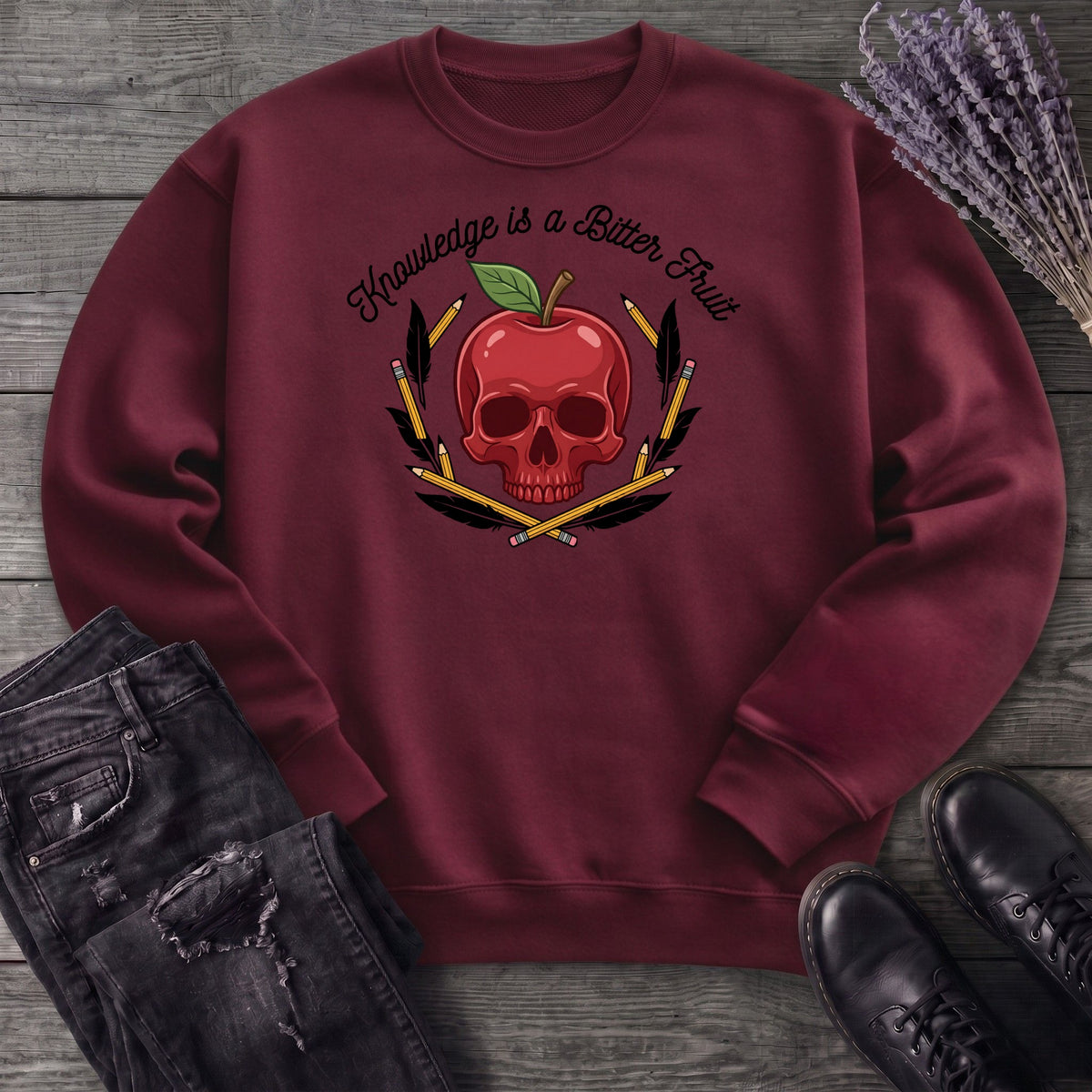 knowledge is a bitter fruit apple skull Sweatshirt