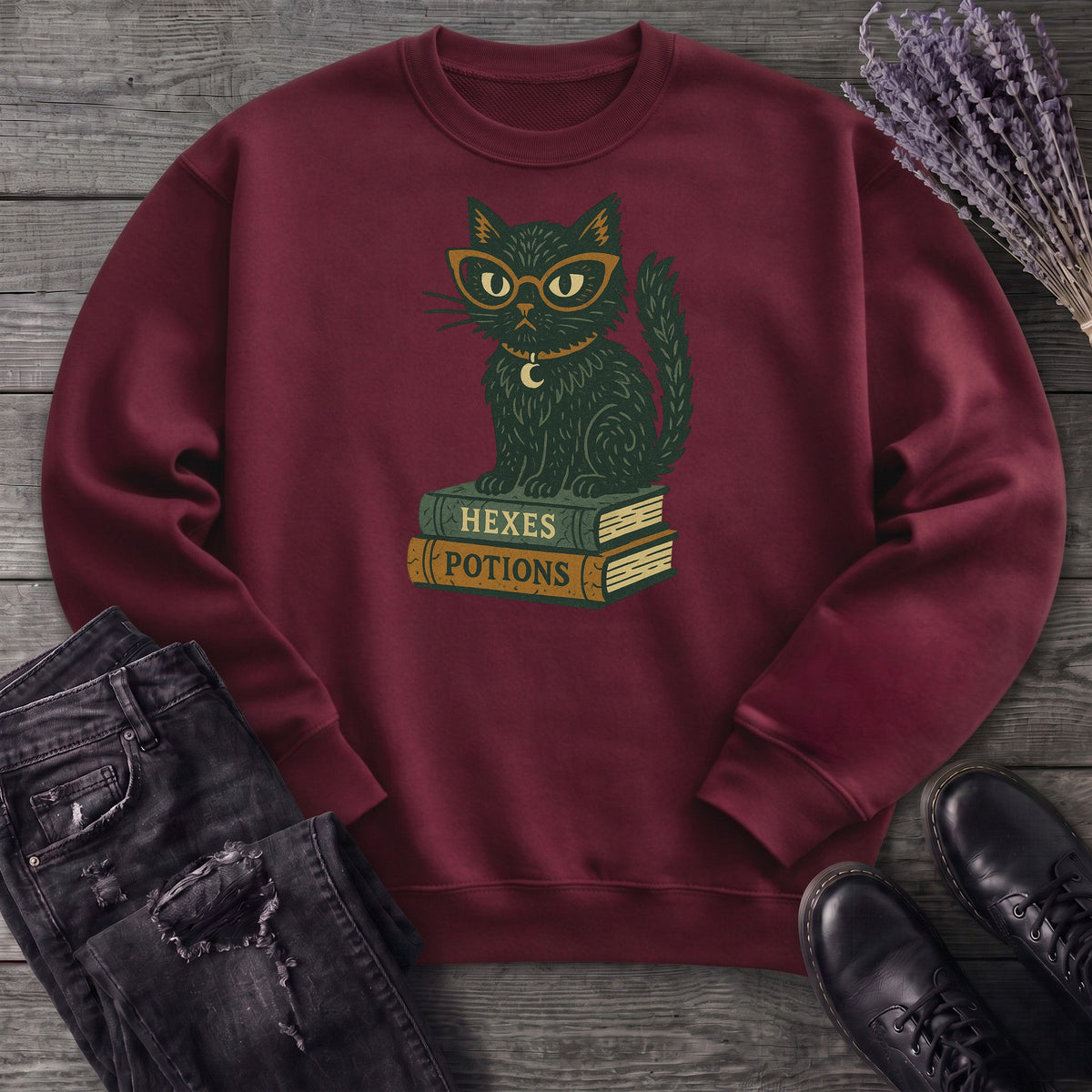 black cat glasses books Sweatshirt