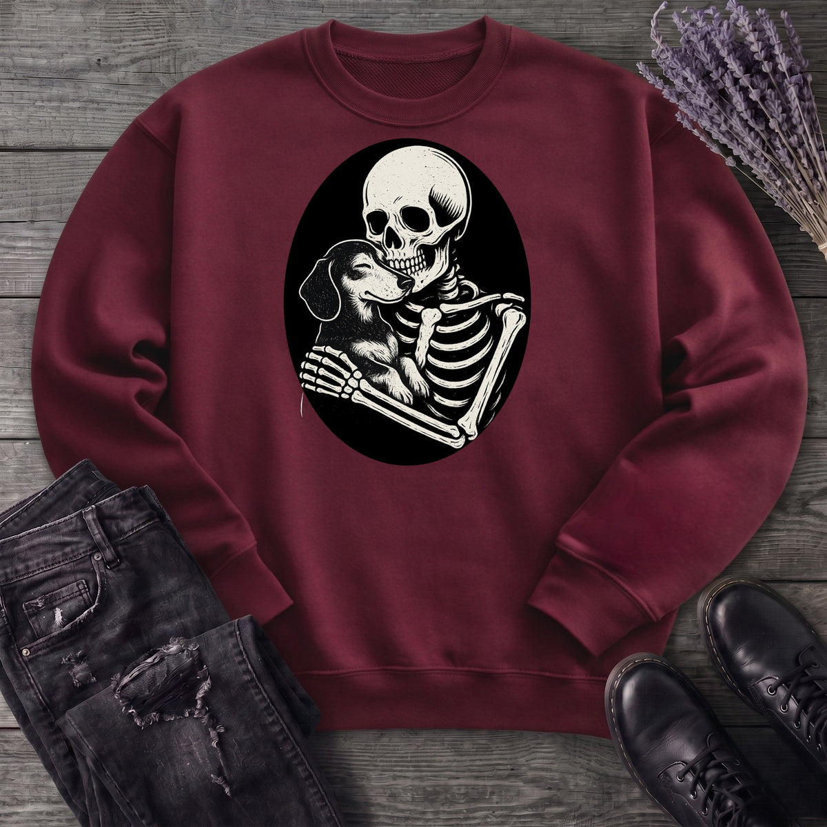 Skeleton Dachshund Hug Sweatshirt