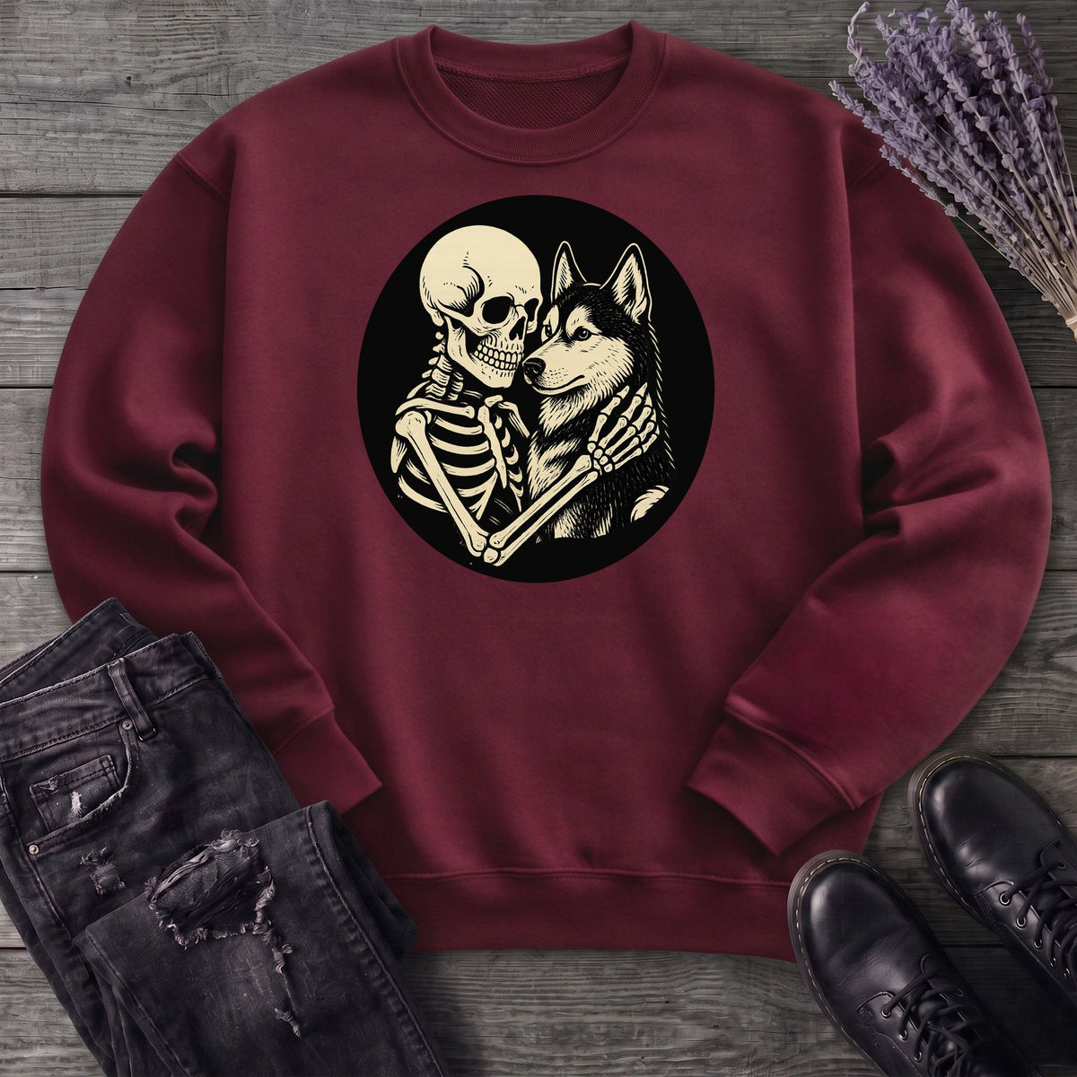 Skeleton Husky Hug Sweatshirt