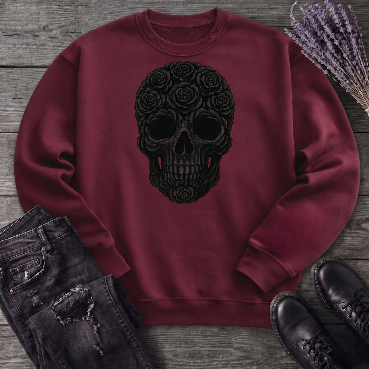 Black Rose Skull Sweatshirt