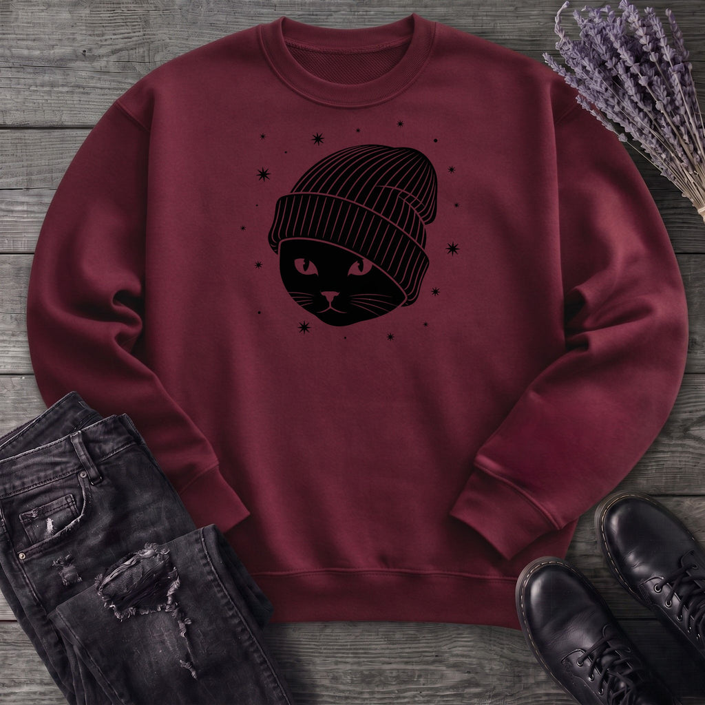 black_cat_beanie Sweatshirt