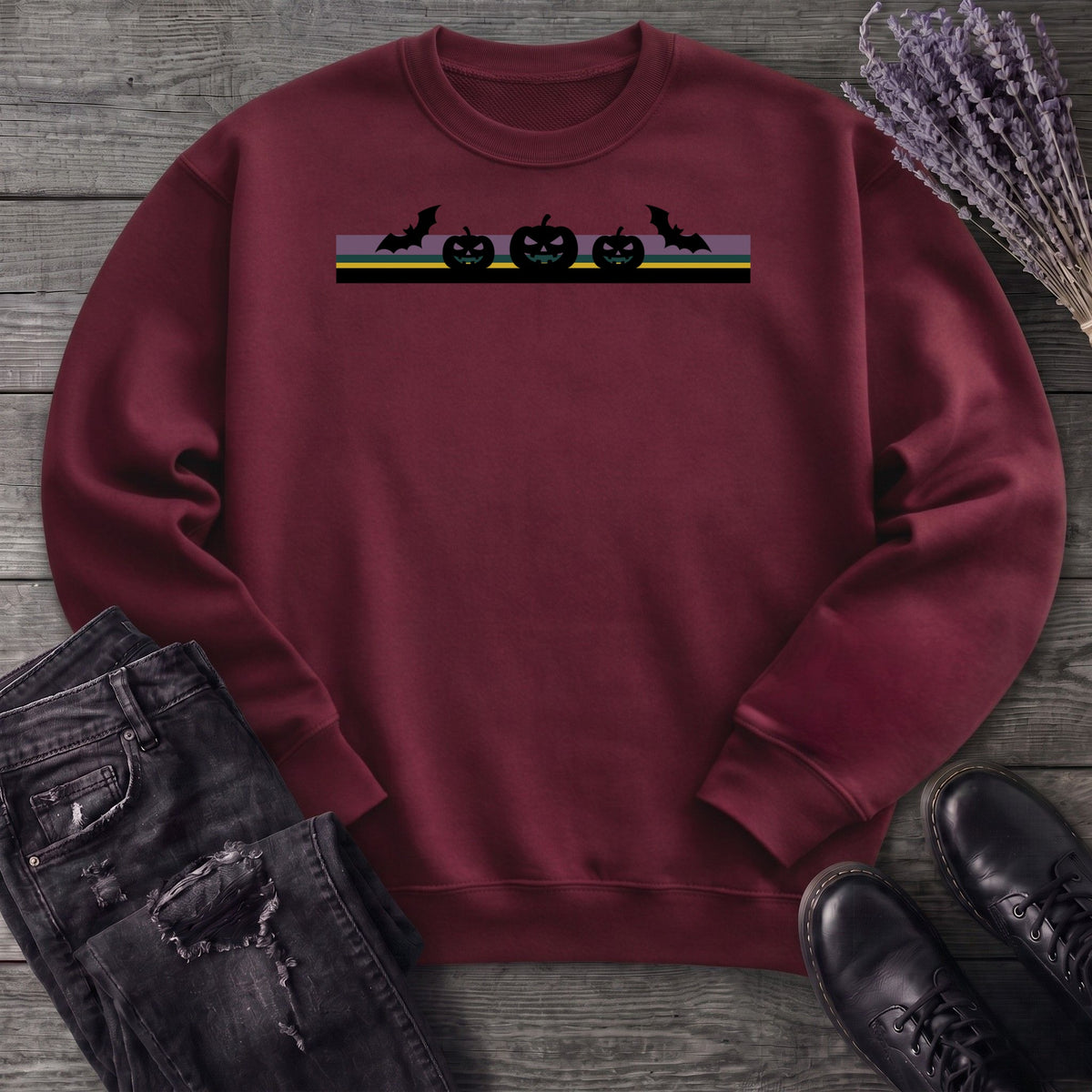 Bats Jack O Lantern Stripe Sweatshirt
