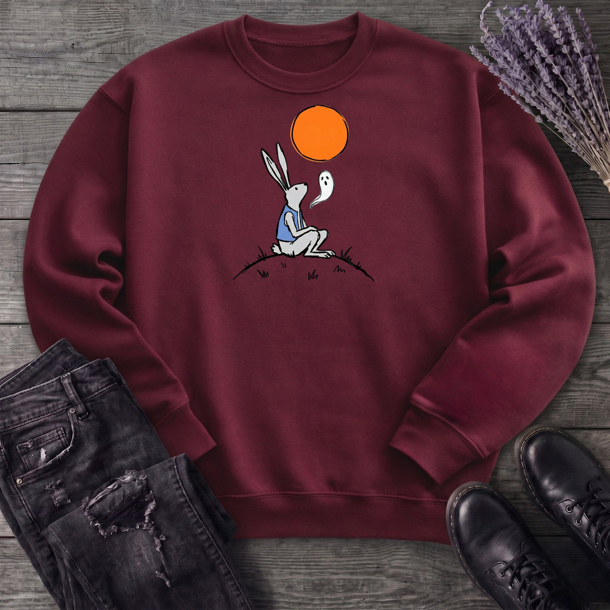 moonlit rabbit and ghost Sweatshirt