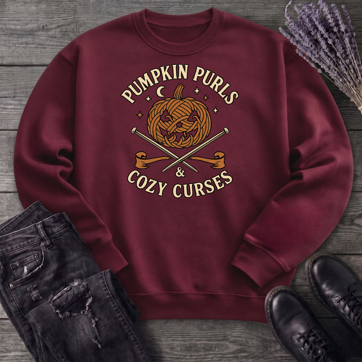 Pumpkin Purls And Cozy Curses Sweatshirt
