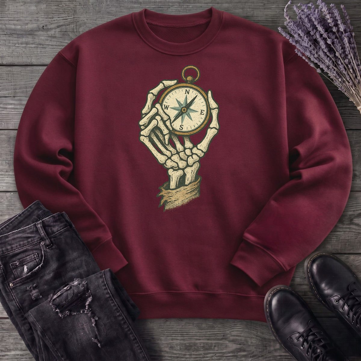 Nautical Compass Skeleton Hand Sweatshirt
