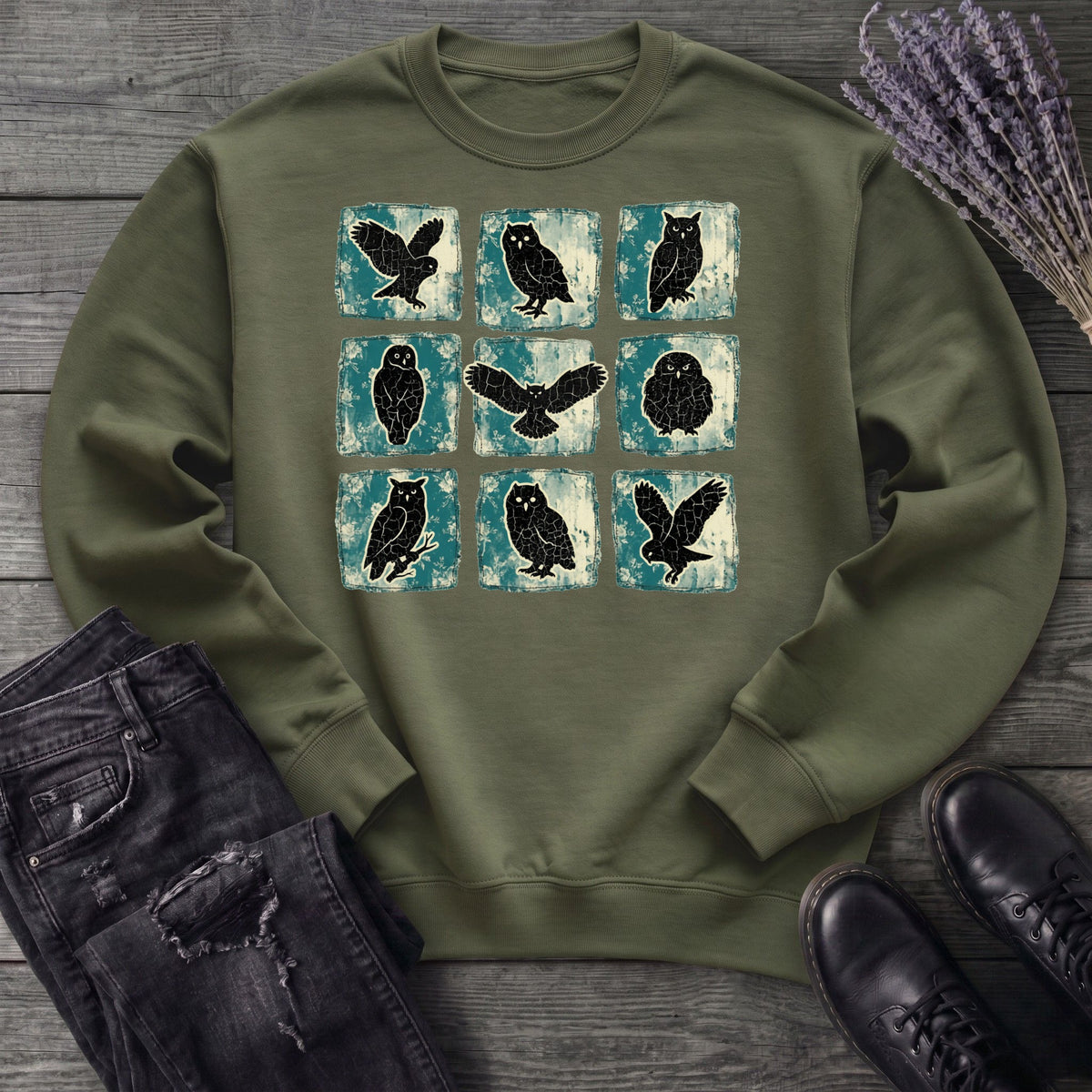 Grunge Owl Grid Sweatshirt