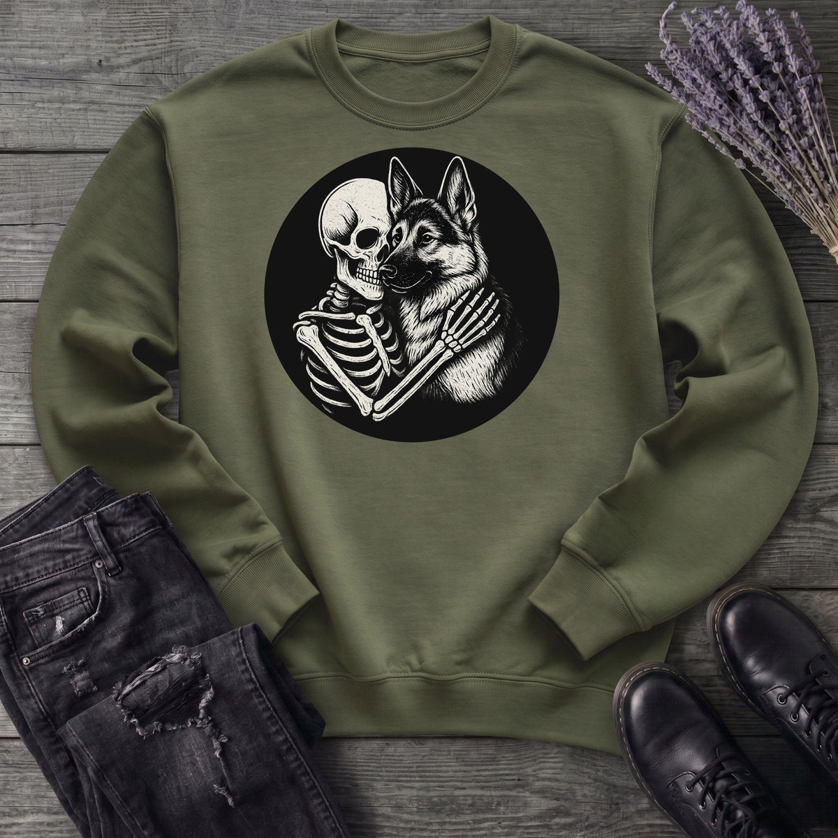 Skeleton German Shepherd Hug Sweatshirt