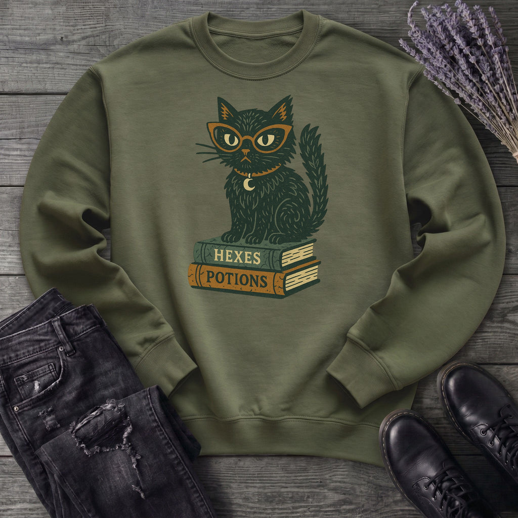 black cat glasses books Sweatshirt