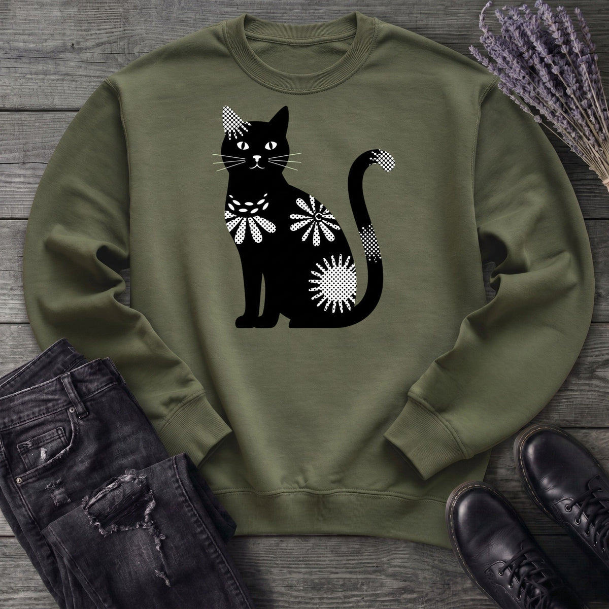 Retro Texture Black Cat Sweatshirt
