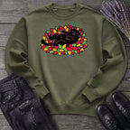Black Cat Rolling Leaves Sweatshirt
