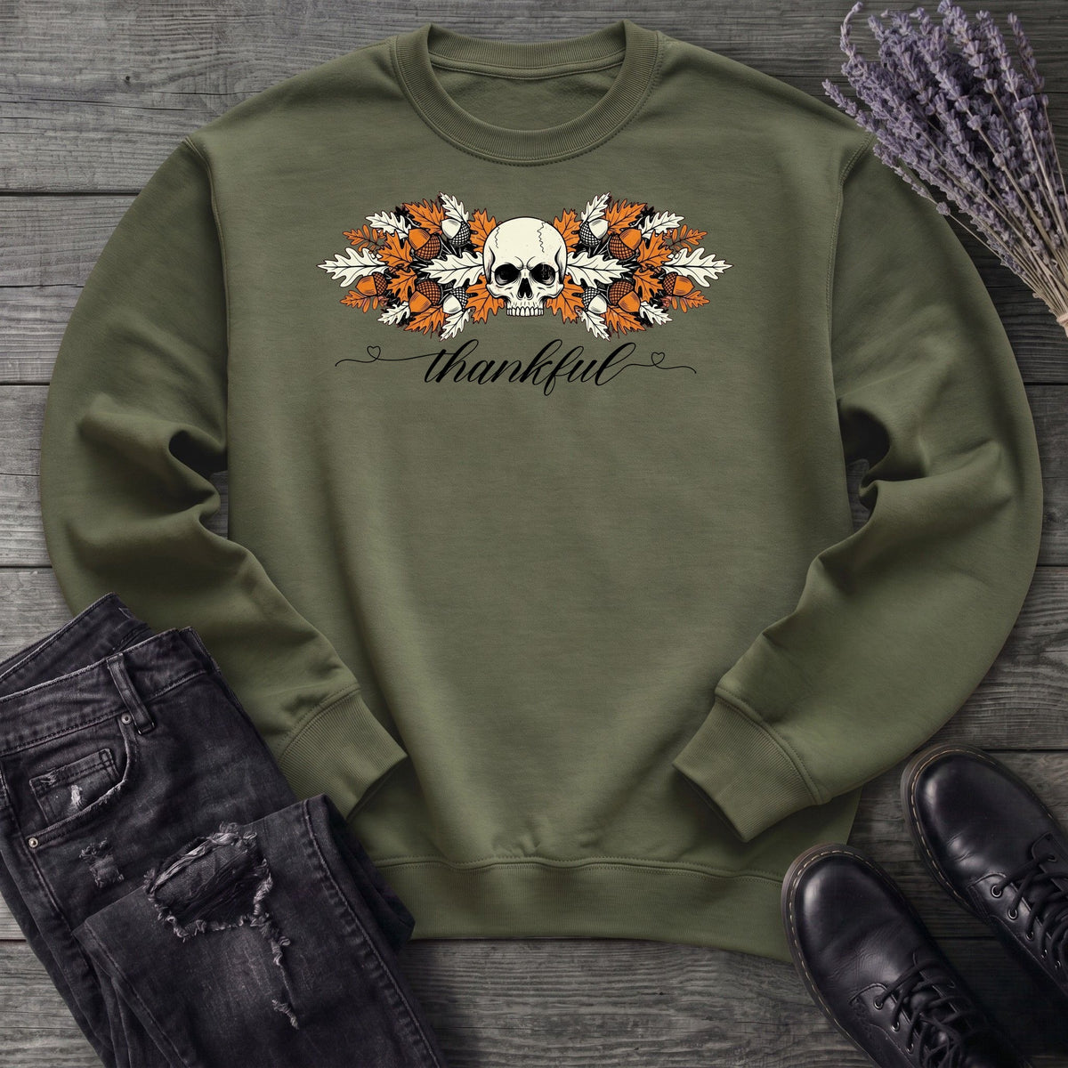 Thankful Leaf Swag Skull Sweatshirt