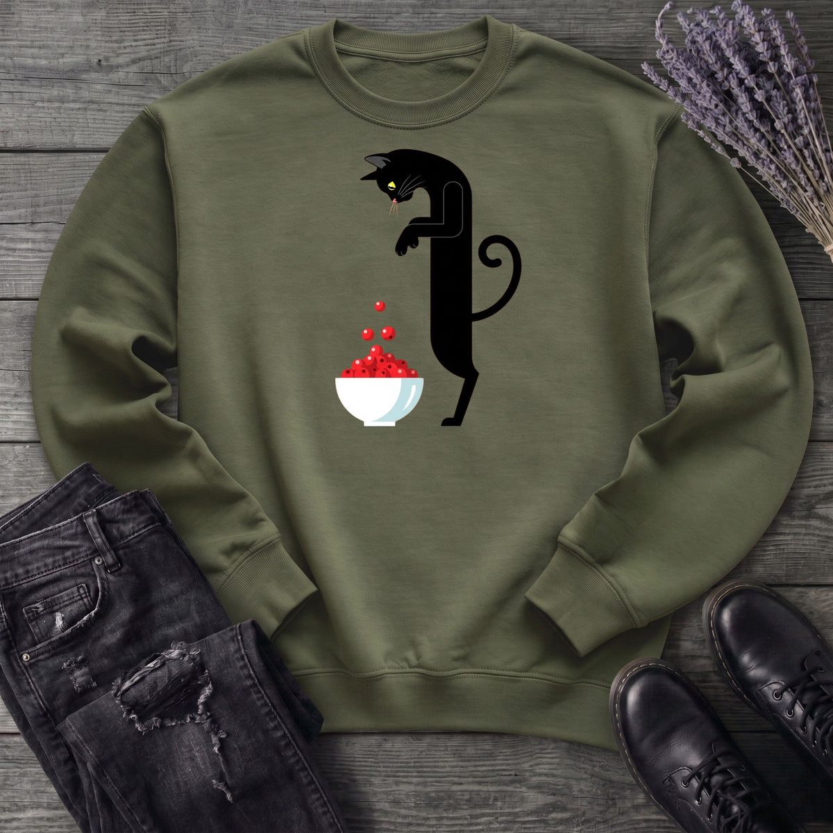 Black Cat And Cranberries Sweatshirt