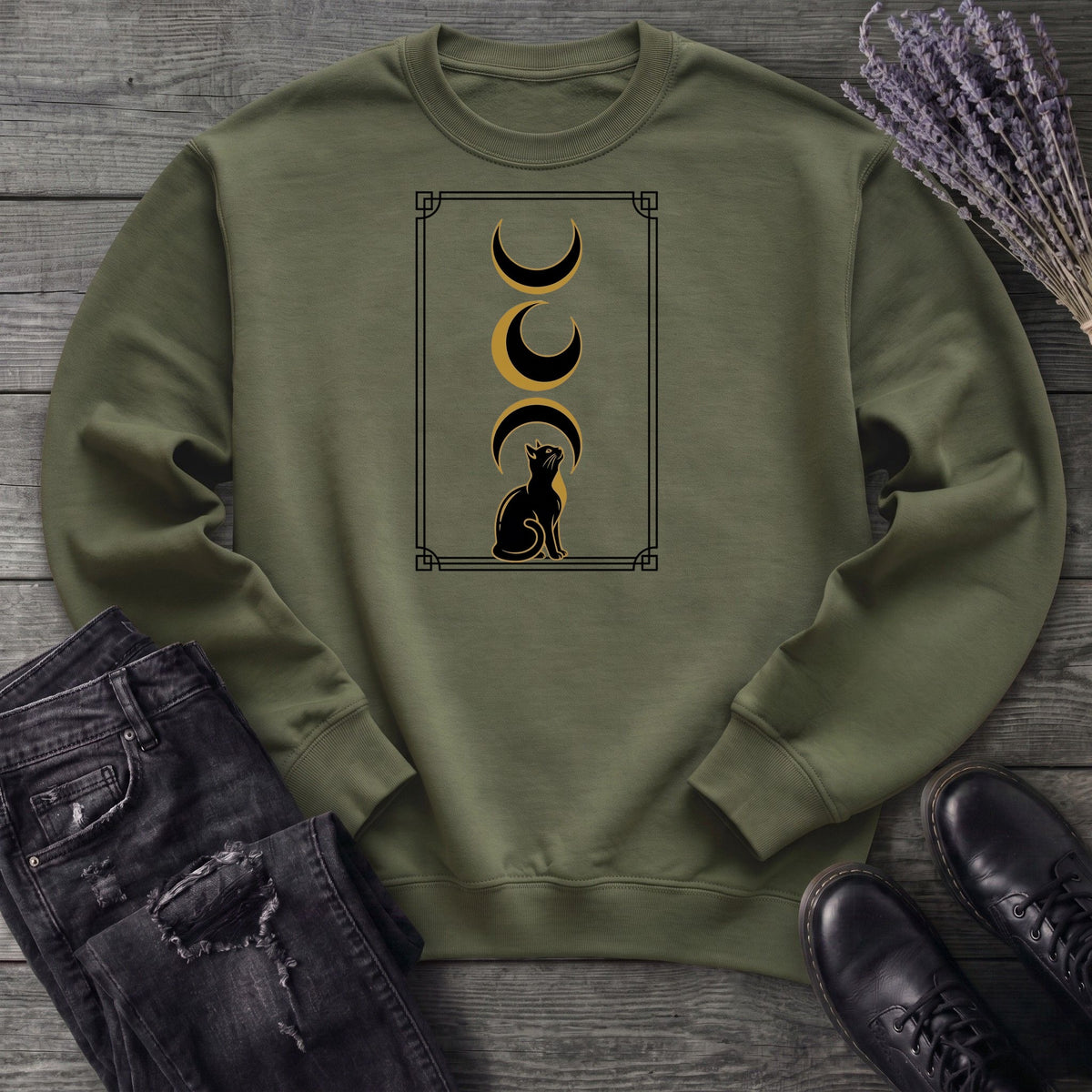 art deco black cat moon phases Sweatshirt
