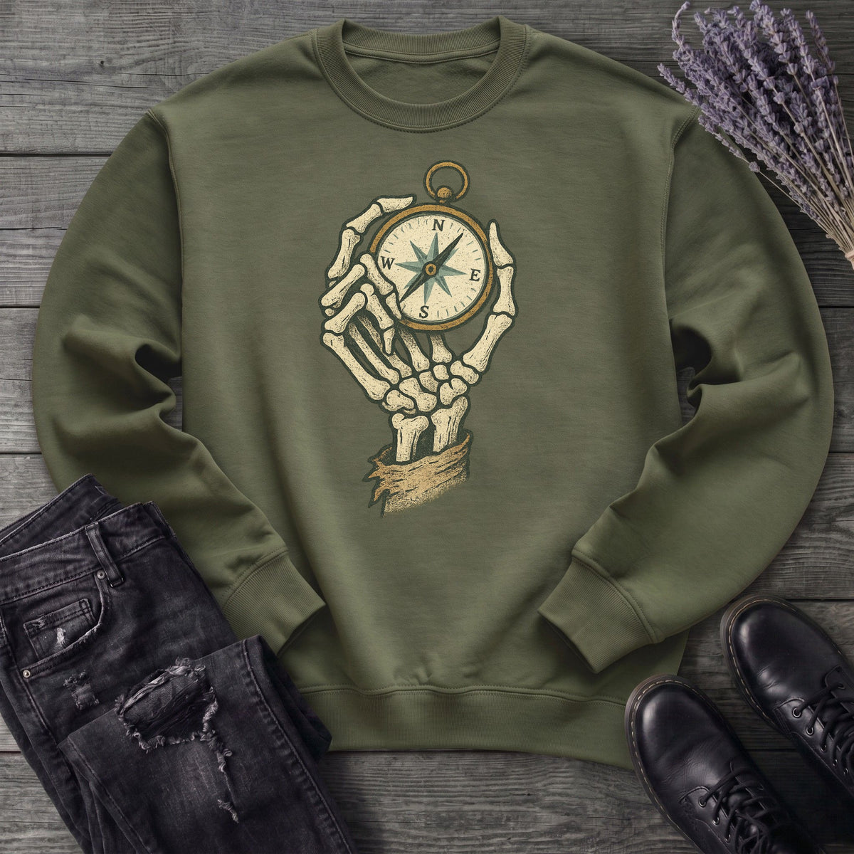 Nautical Compass Skeleton Hand Sweatshirt