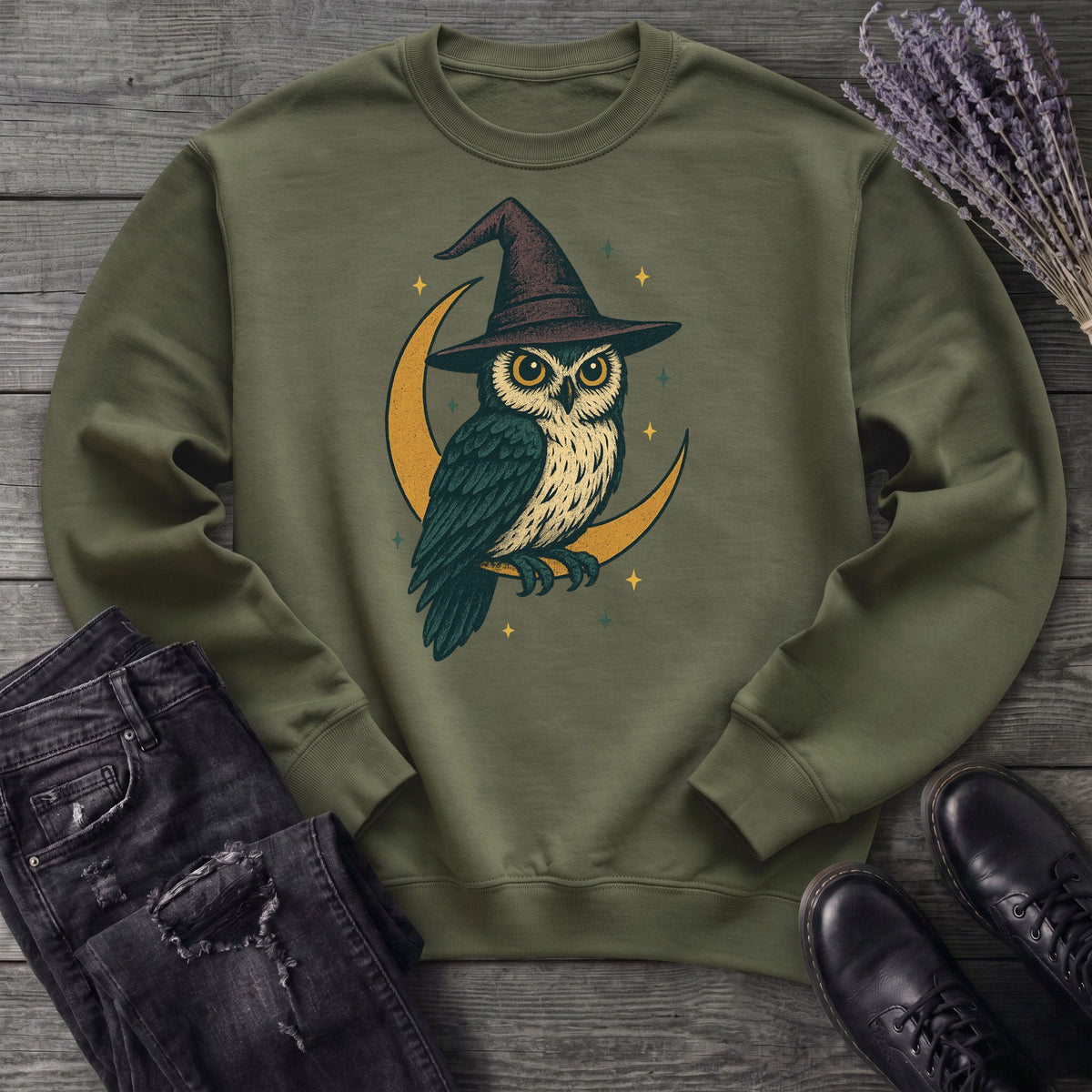 crescent moon witch owl Sweatshirt