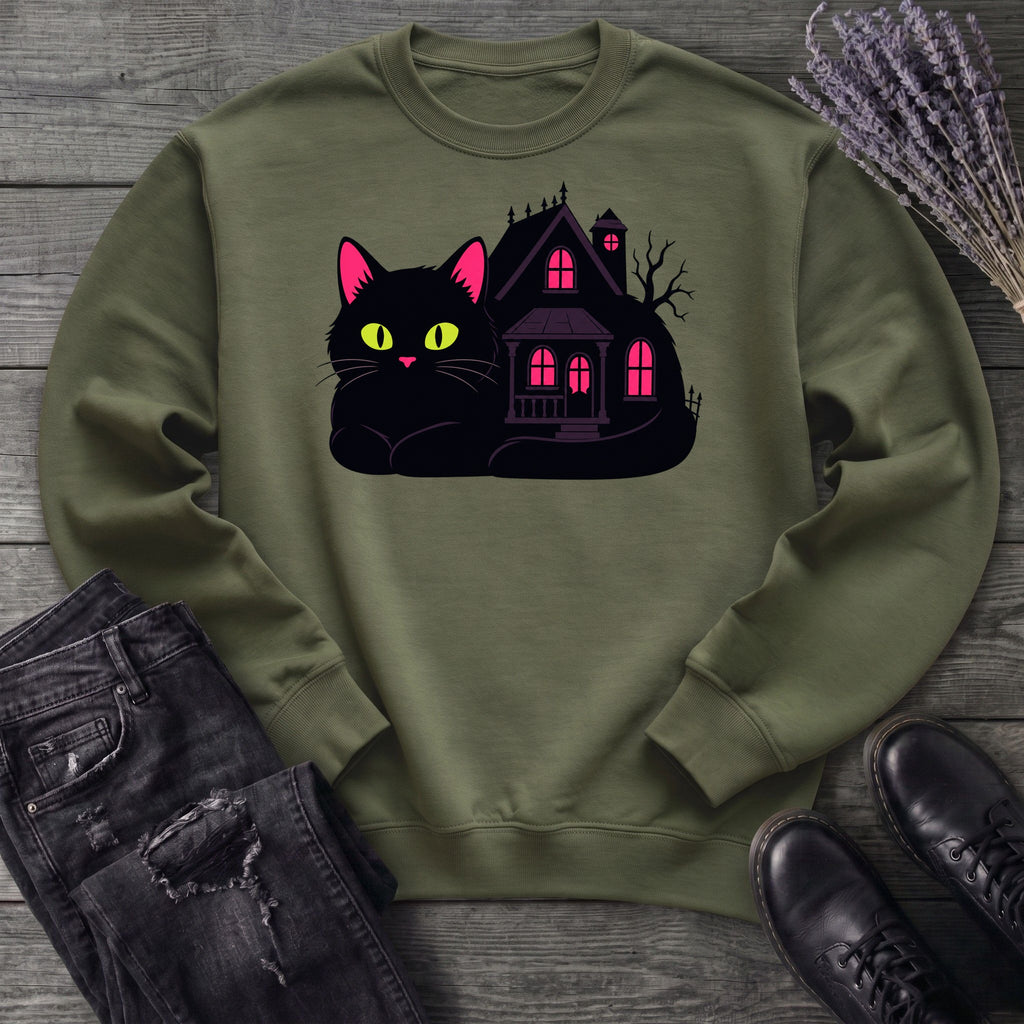 Black Cat Haunted House Sweatshirt