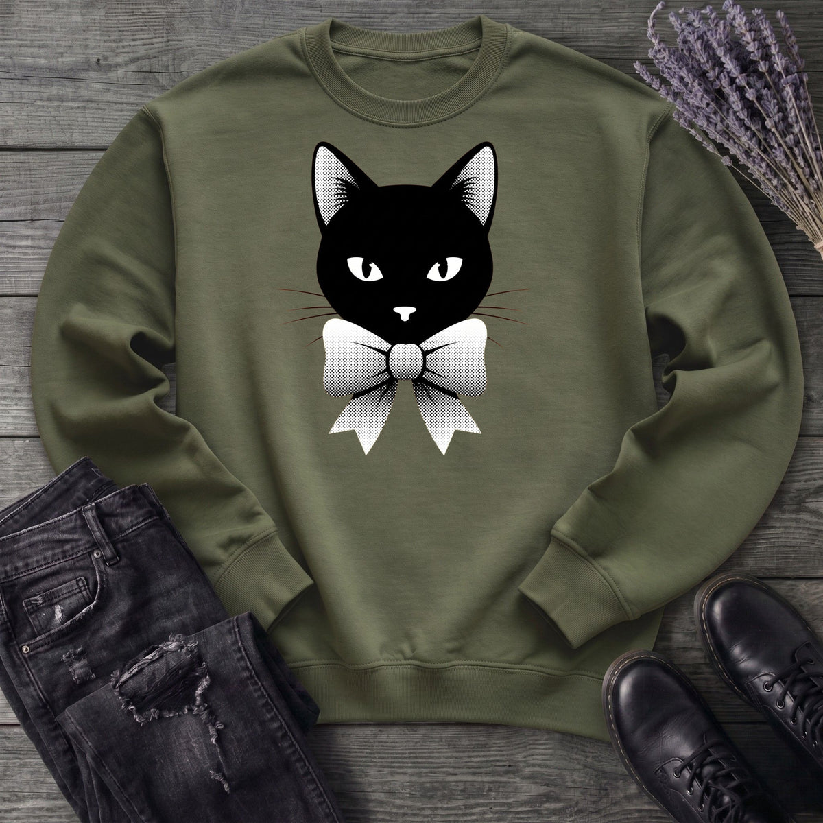 Retro Halftone Coquette Black Cat Sweatshirt