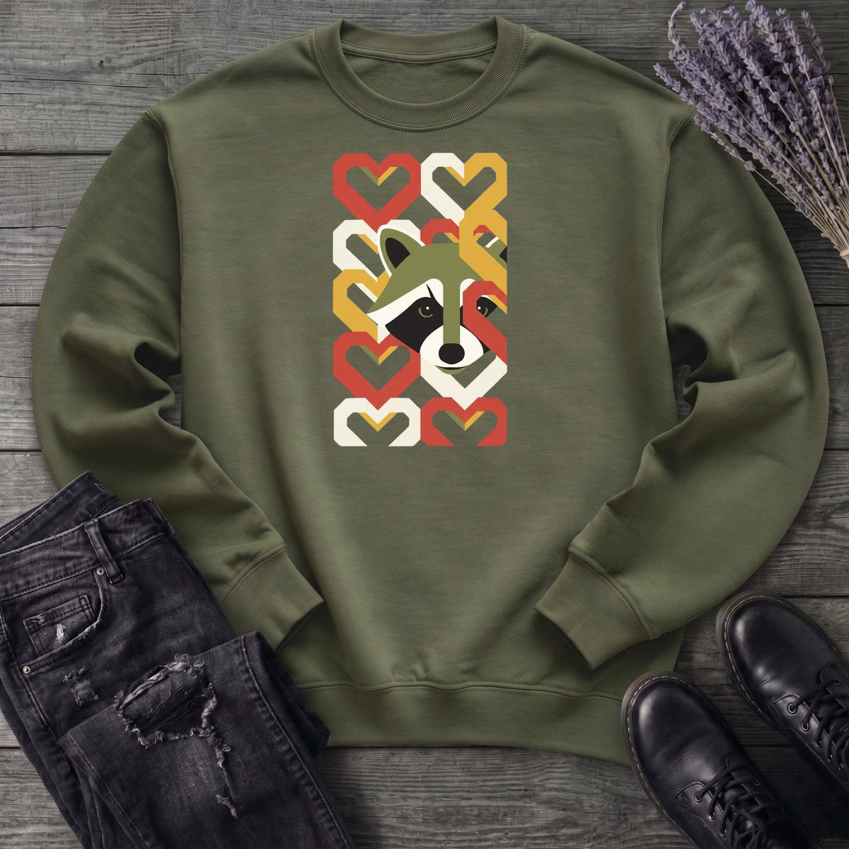 Geometric Hearts Raccoon Sweatshirt